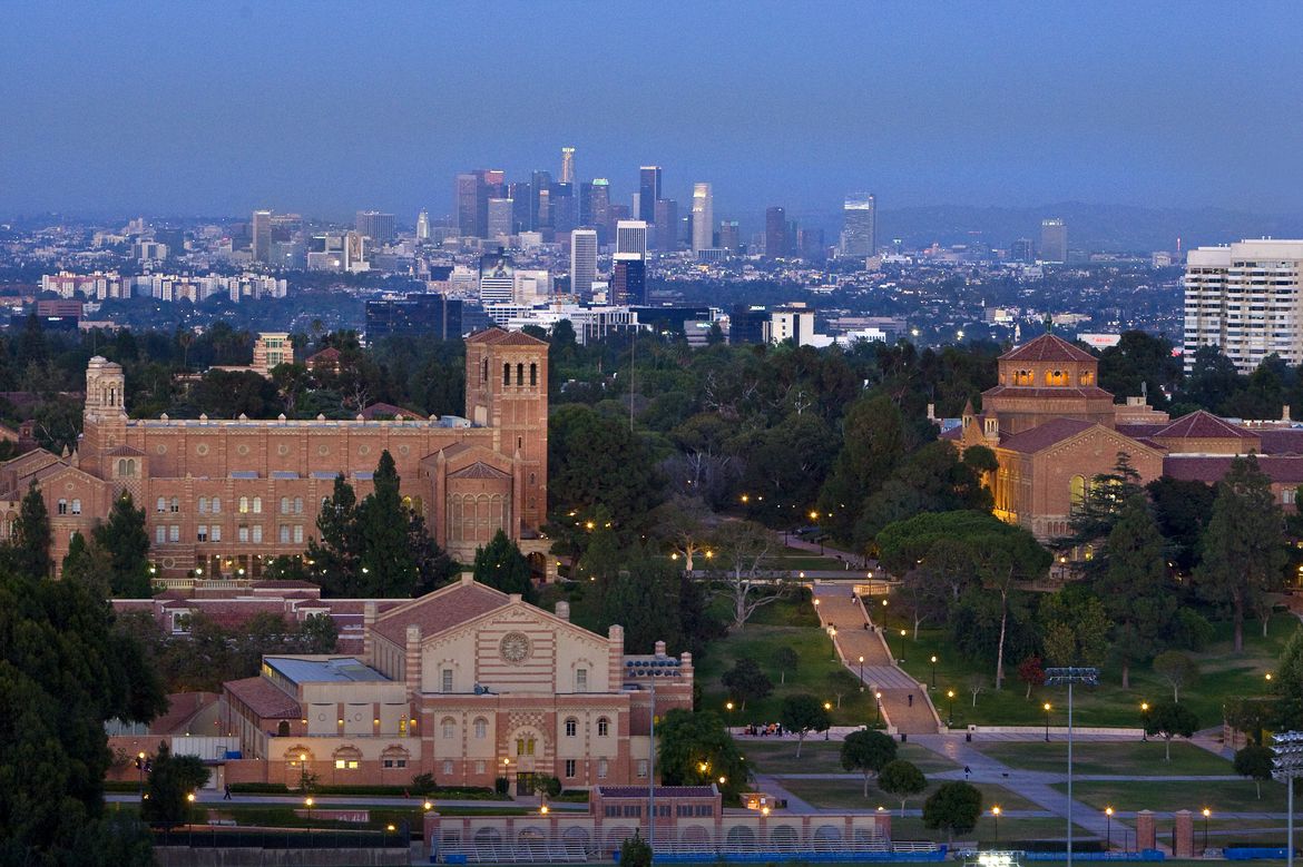 UCLA campus and the Los Angeles skyline at dusk